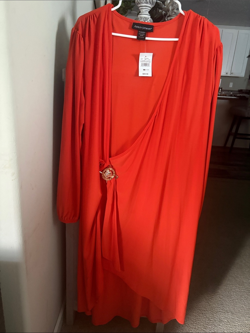 Ashley Stewart Orange Long Sleeve Wrap Dress with Buckle
